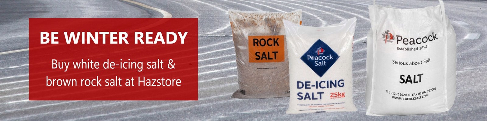 White de-icing salt, brown rock salt, road grit